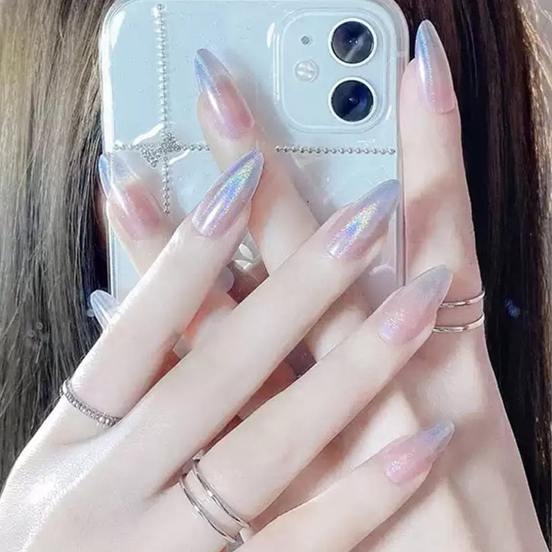 24pcs Stiletto nail tips Aesthetic Northern Lights Simple Fashion Lasting Fake Nails Wearable Full Cover Finished Fingernails TY