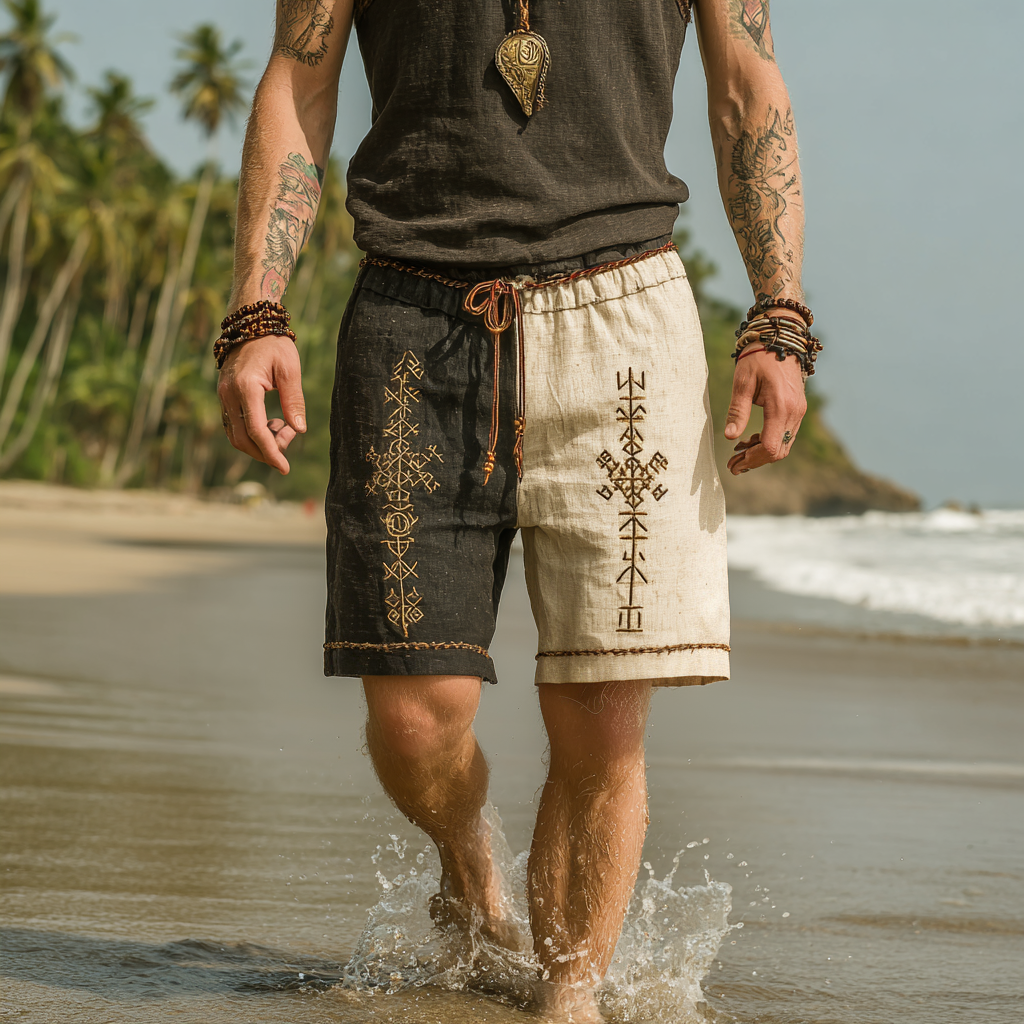 Men's Nordic Viking-Inspired Gold Rune Knot Casual Shorts / Rvogue / Rvogue