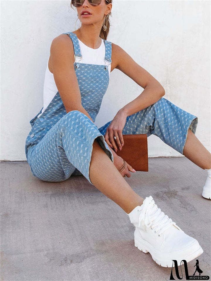 MidiSono - Trendy Ladies Light Blue Polka Dot Denim Jumpsuits