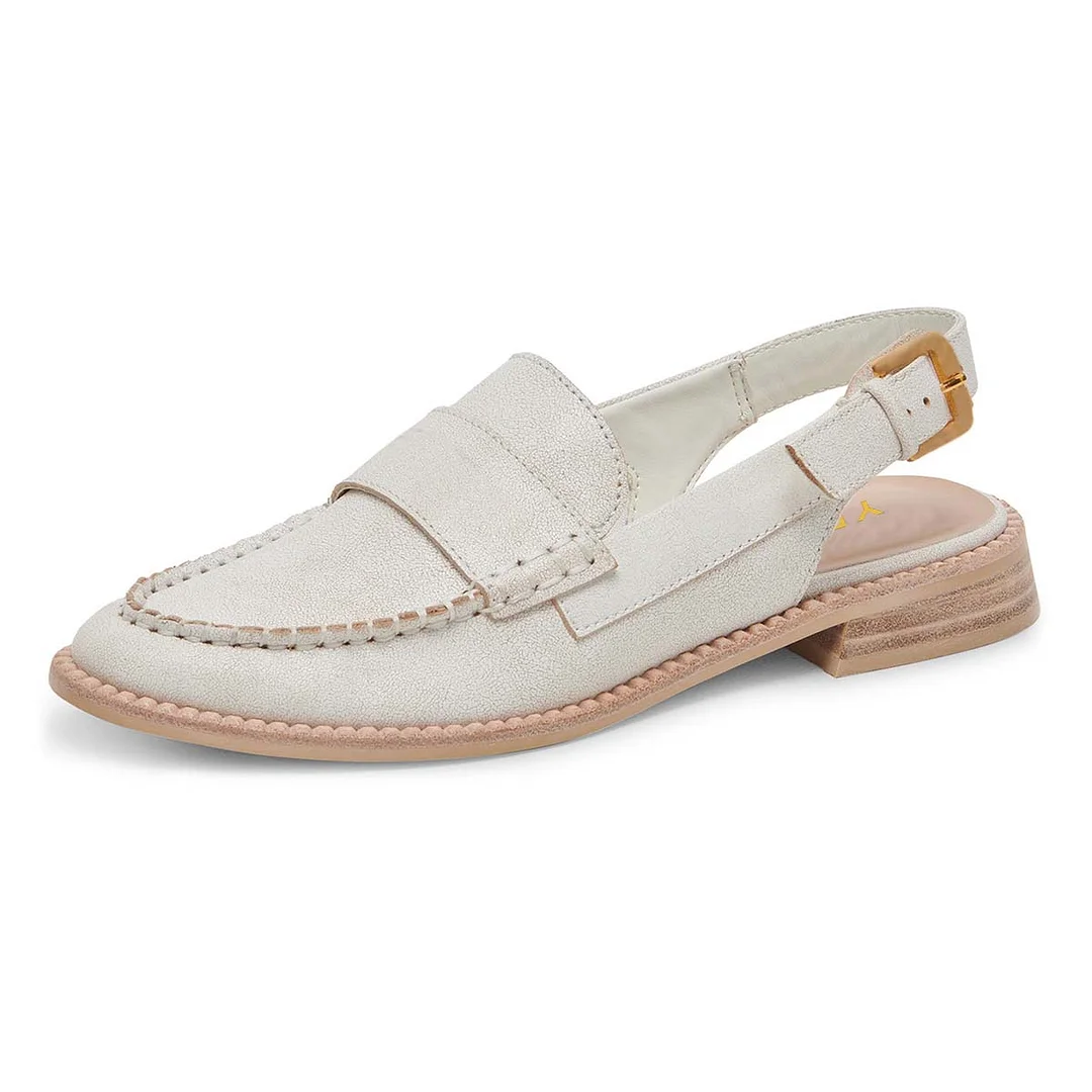 Ivory Round Toe Vegan Leather Flat Slingback Loafers for Women