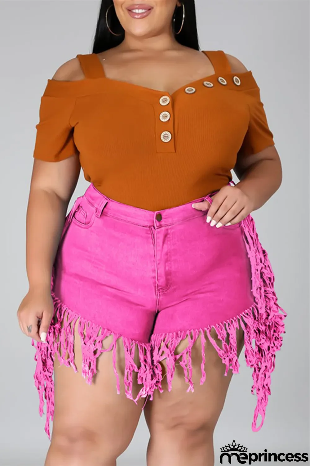 Yellow Fashion Casual Solid Tassel Plus Size Jeans