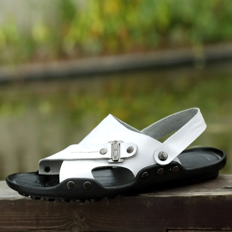 Nine o'clock 2021 Men's Sandals Trend Casual Male Slippers Summer Leather Flats Shoes Outdoor Anti-skid Wear-resisting Big Size