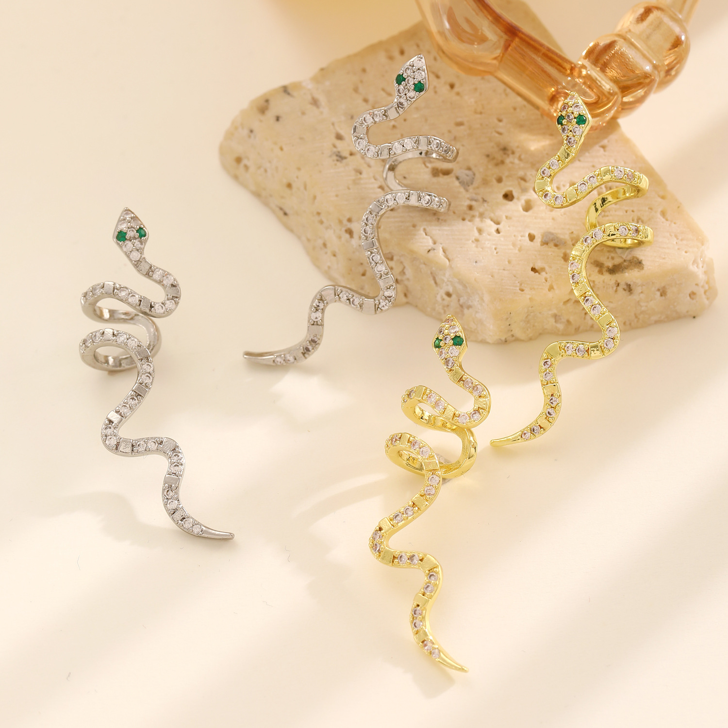 Snake Ear Bone Clip Gold Plated Zirconia Earrings