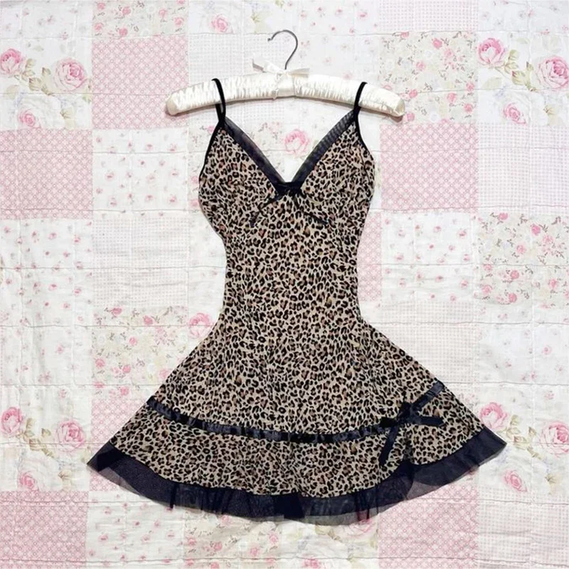 Aonga Solid color bow decoration dress fashion lace edge casual Y2K top emotional girl urban beauty chic slim sweet street women dress aonga