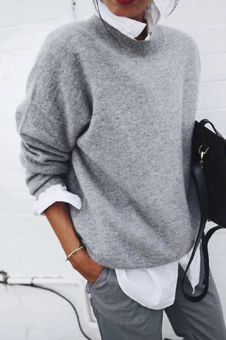 Shirt Collar Long Sleeve Fake Two Piece Sweater
