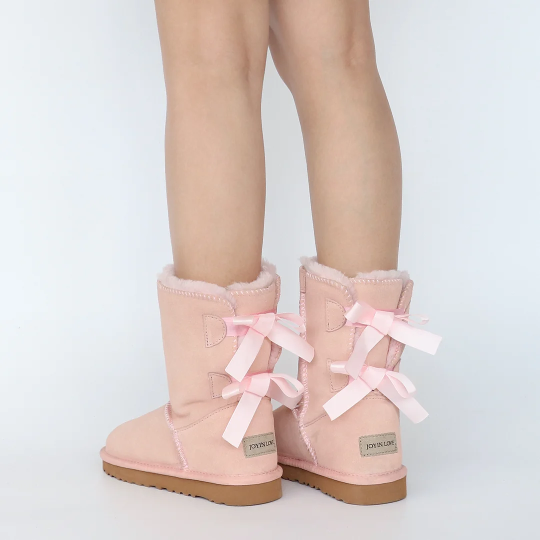 Women's Snow Boots for Winter Mid-Calf high Back Bows-MERUMOTE