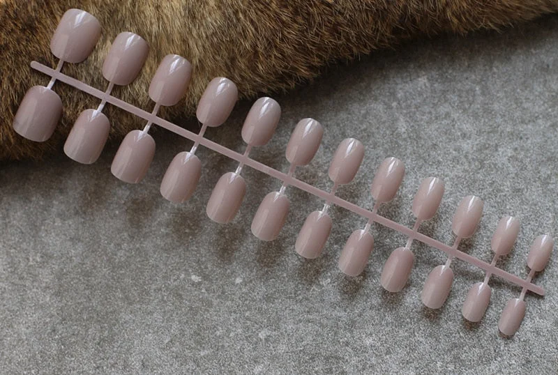 24pcs new product Brow sales Nude color false nails Blue long rose red oval head fake nail pink candy color gray Full set purple-Nail Inspo