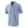 Men Gothic Retro T-Shirt Lace-up V-neck Linen Pocket Short Sleeve Tee Shirt Loose Tops