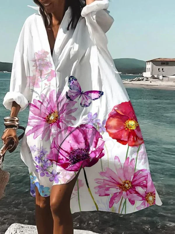 Casual Loose Printed Long Sleeve Shirt - yankia