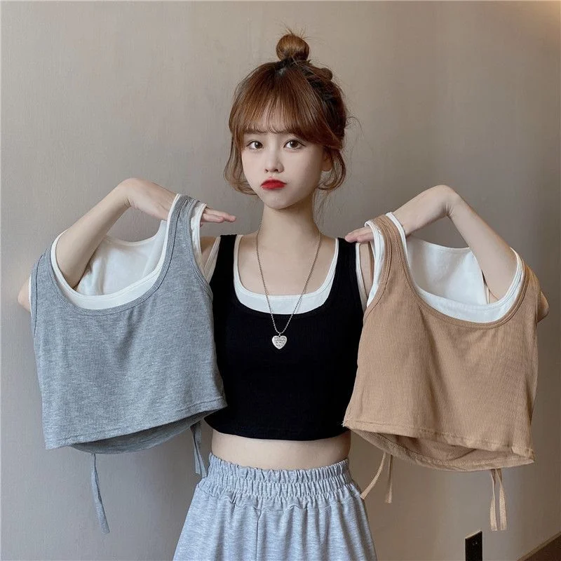 Mock Two-Piece Crop Tank Top SP19142