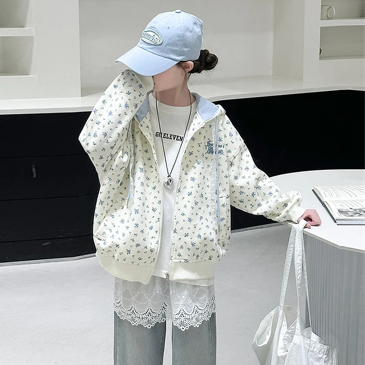おすすめ フード付き 配色 女の子 キッズ パーカー カーディガン
