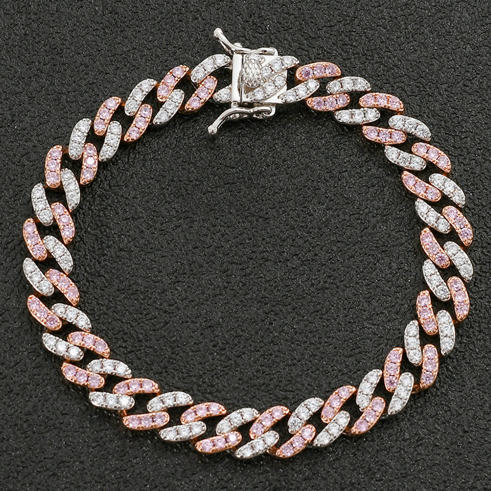 9MM Iced Out Pink and White Cubic Zirconia Cuban Bracelets