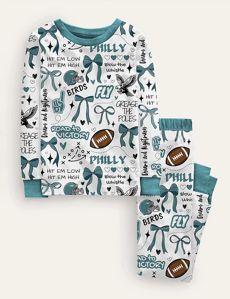 Kid's Philadelphia Football Doodle Coquette Bow Pajama Set