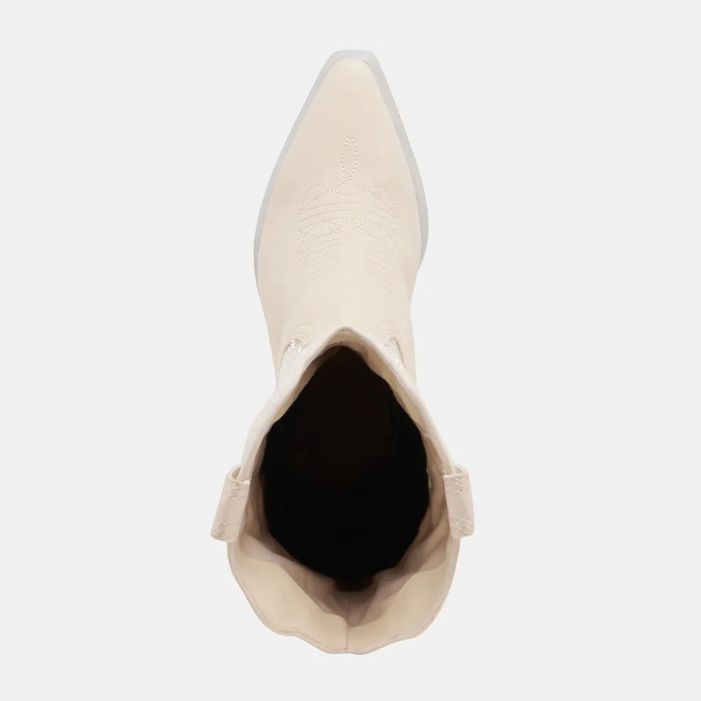 Ivory Snip Toe Chunky Heel Embroidered Zipper Sequins Cowgirl Boots