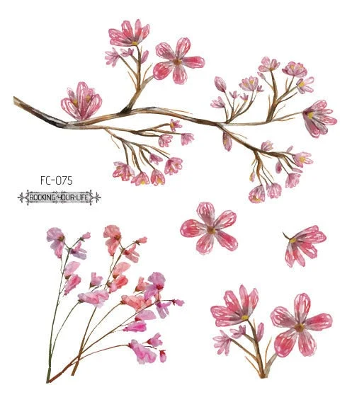 24 Kinds Flower Tattoo Temporary Body Sticker Gradient Color Pink Sakura Flowers Disposable tatouage temporaire