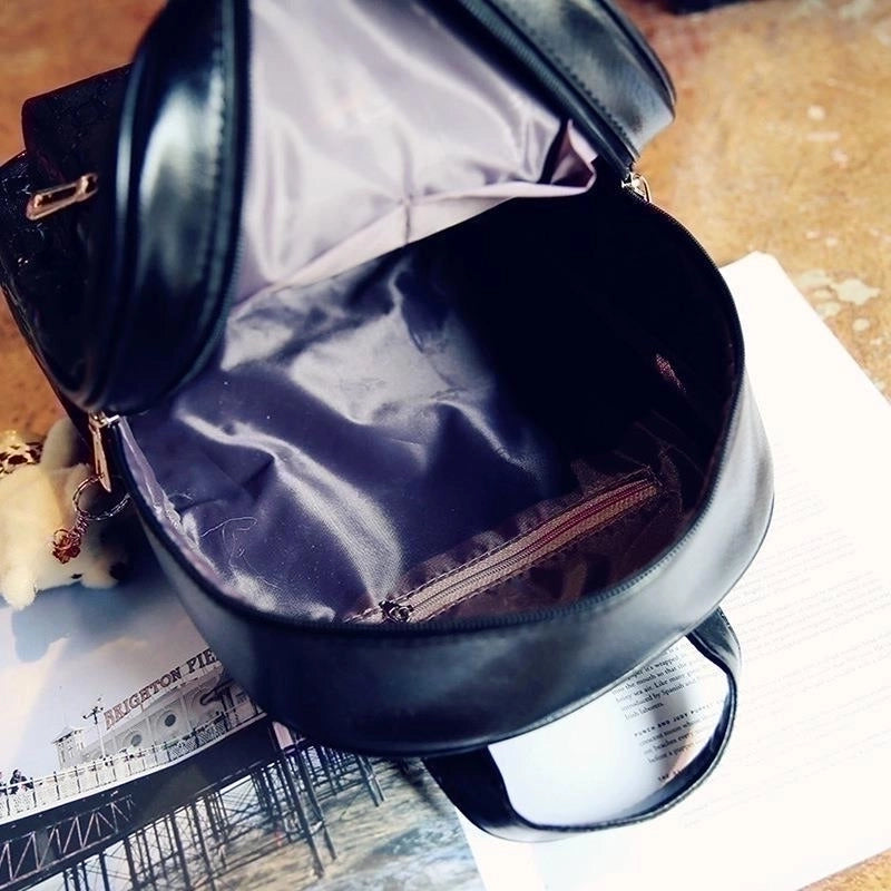 Women’s Pu Leather Letter Solid Color Elegant Bucket Zipper Bag Sets