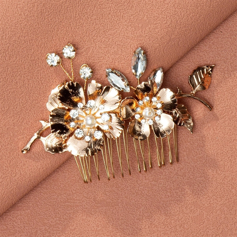 Elegant Bridal Women’s Flower Alloy Diamond Insert Comb