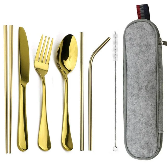 Eco-Friendly Cutlery Set Reusable Flatware with Portable Case