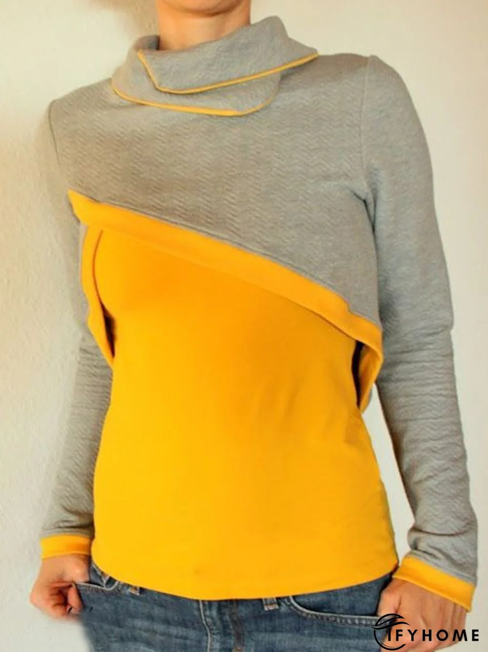 Vintage Color-block Plus Size Plain Long Sleeve Statement Casual Sweatshirt | IFYHOME