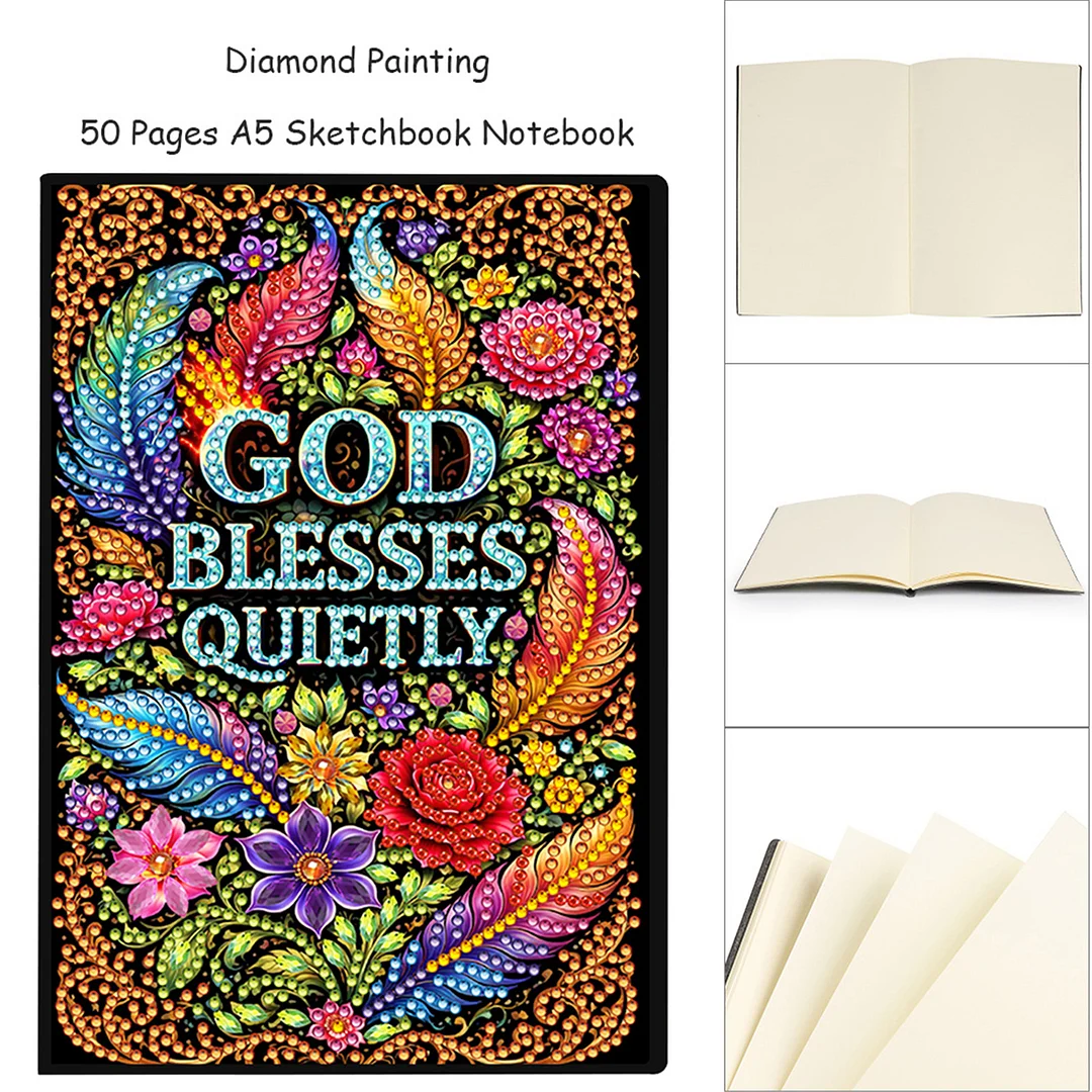 DIY Flower Diamond Painting Journals Notebooks 50 Pages A5 No Lines Special Shaped Diamond Art Kits for Beginners Craft Lovers and Artists (God Bless Quietly)