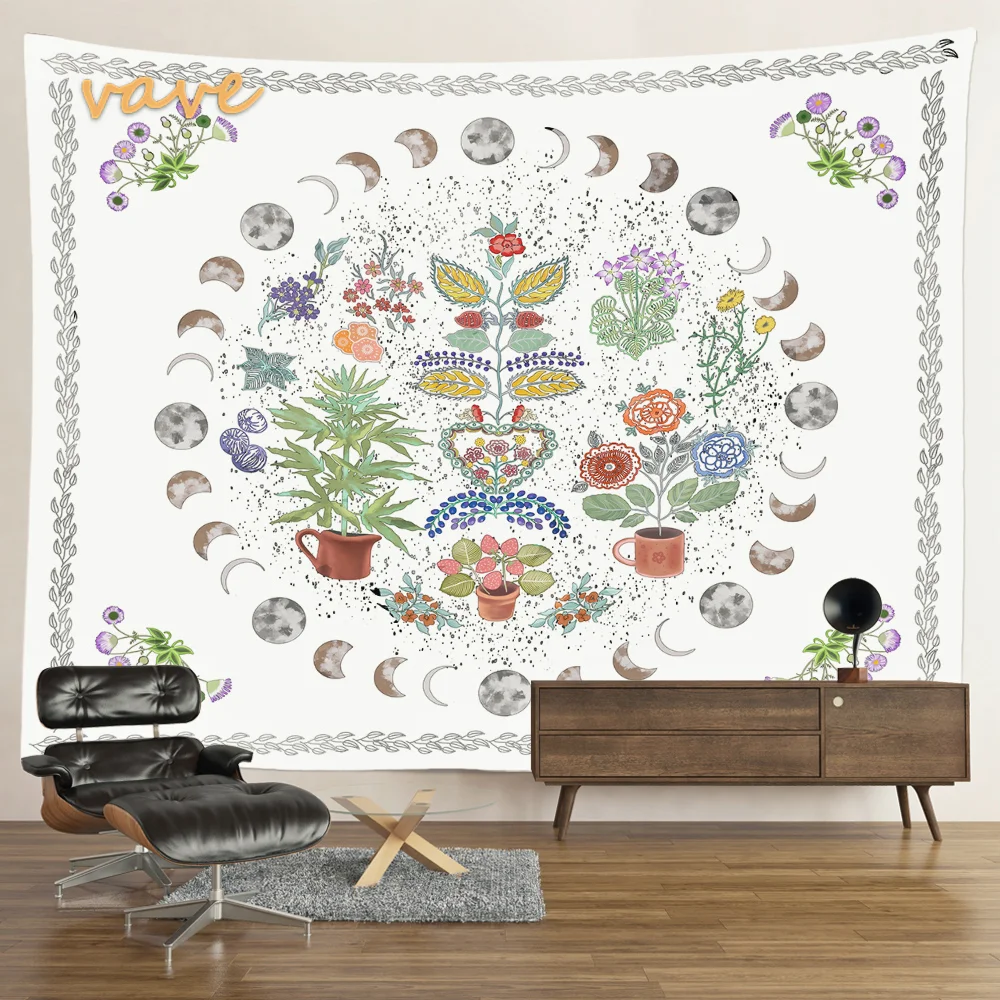 Nigikala Phase Tapestry Black and White Wall Hanging Boho Hippie Mandala Cloth Fabric Tapestry Flower Aesthetic Room Dorm Decor