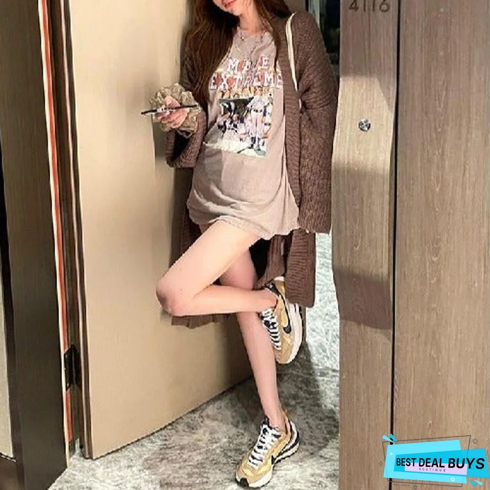 Fashion Casual Solid Color Belted Chunky Knit Sweater Cardigan Women