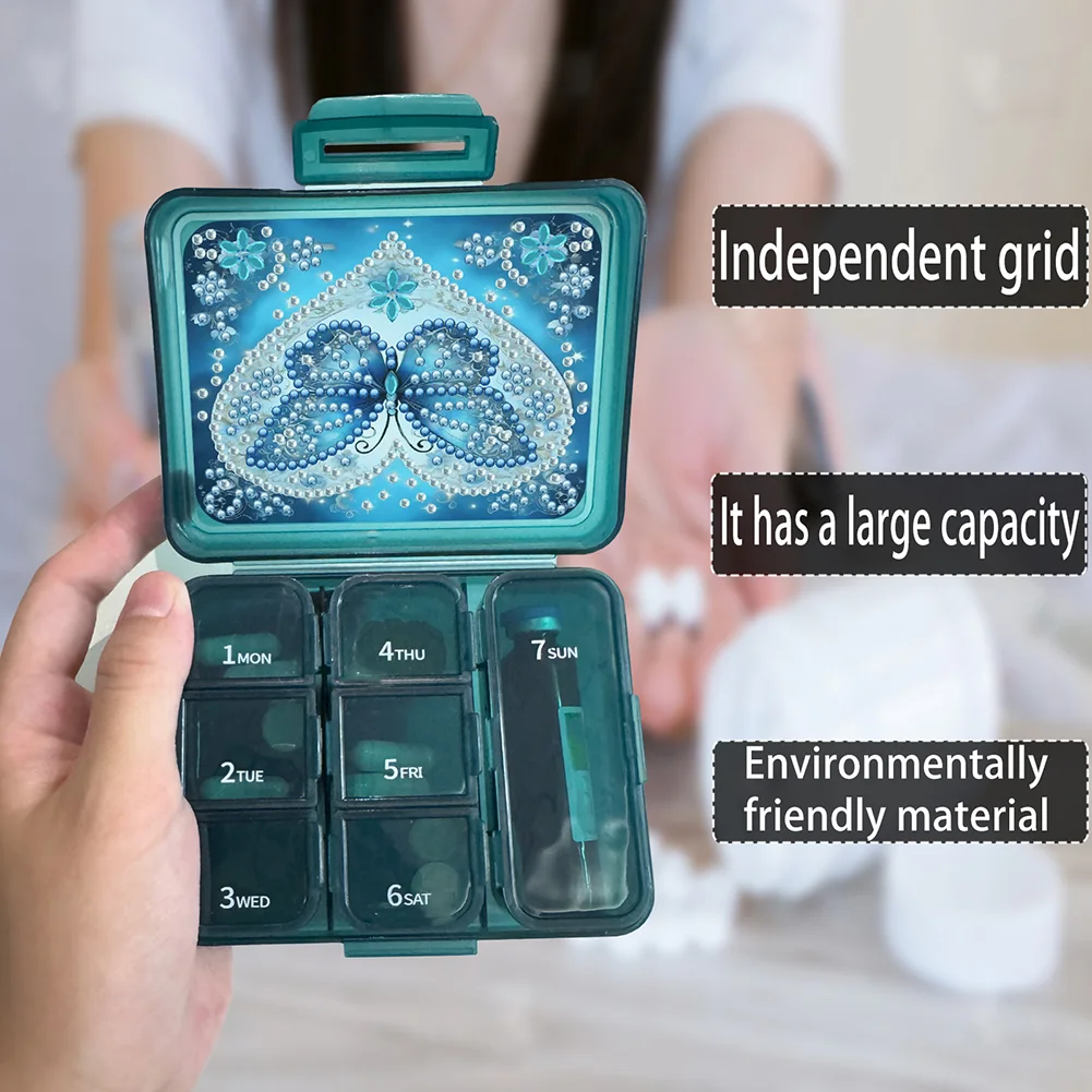 Butterfly Rhinestones Pill Storage Box Diamond Painting Pill Case for Art Craft