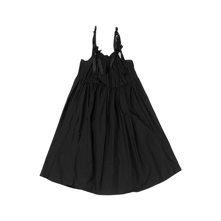 Temperament Black Folds Suspender Splicing Lacing Bow A-line Dress