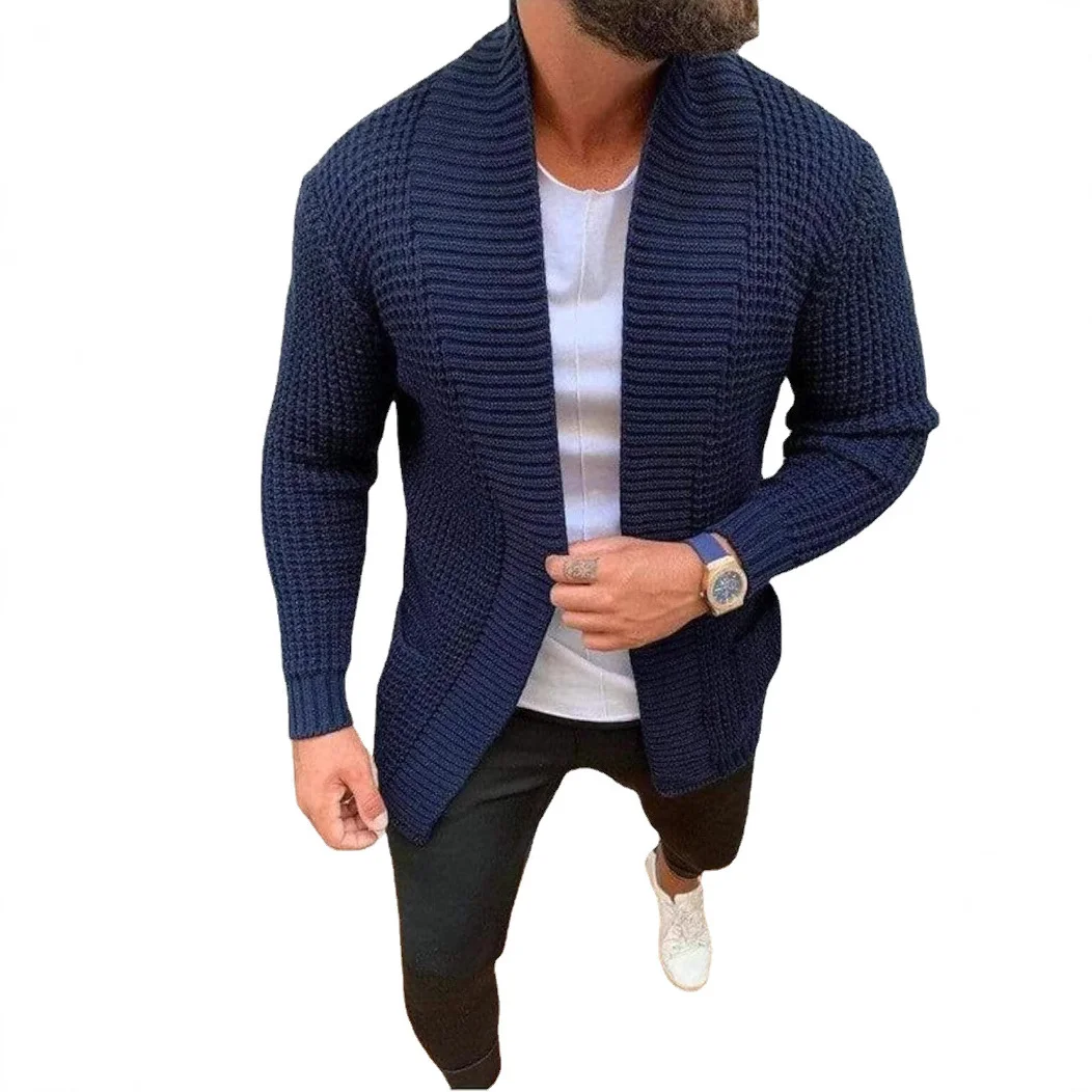 Uveng Uveng Men's Fashion Men's Casual Long Sleeve Lapel Knit Sweater Men's Coat