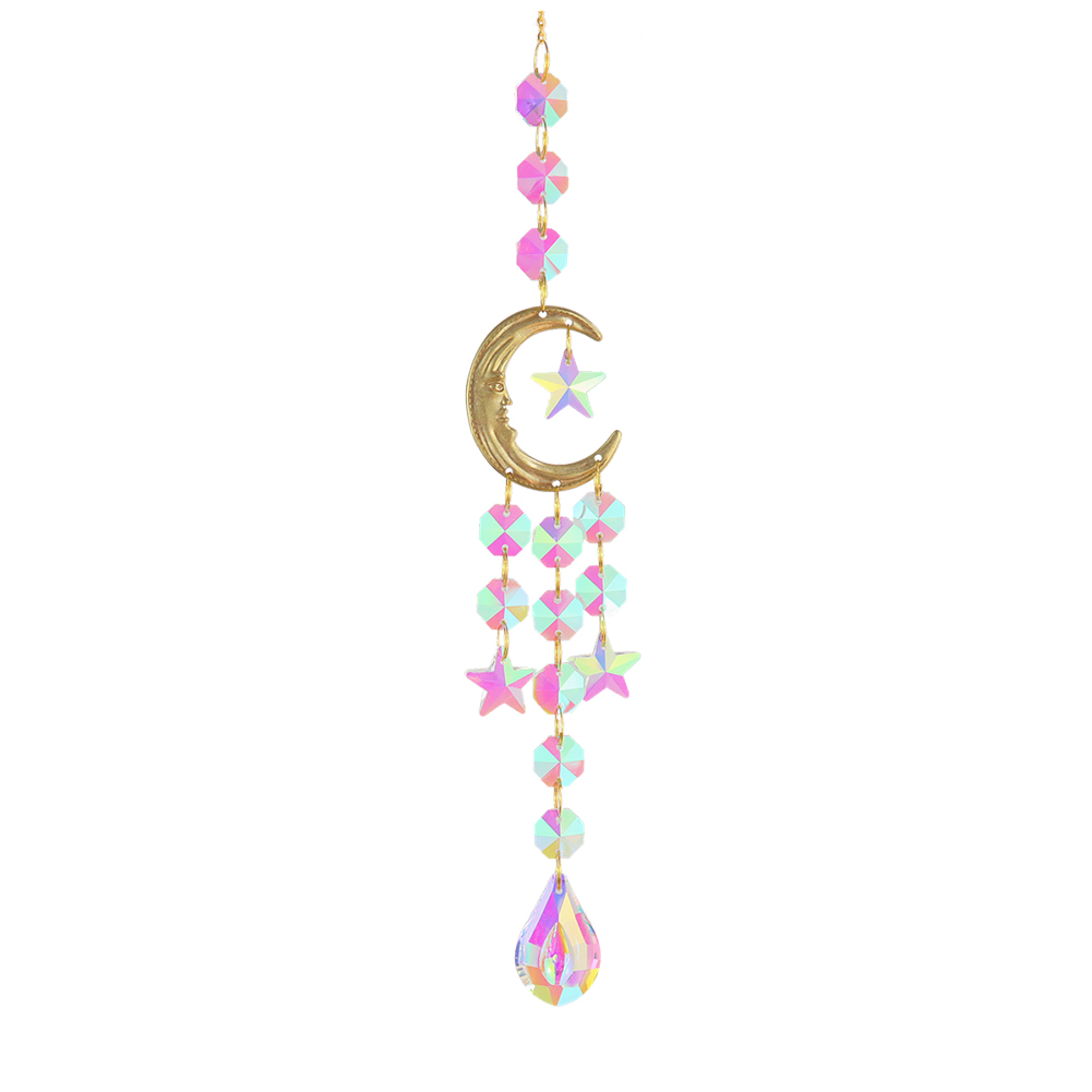 Wind Chime Light Catcher Hanging Ornament Pipa Crystals Moon Prism Decor