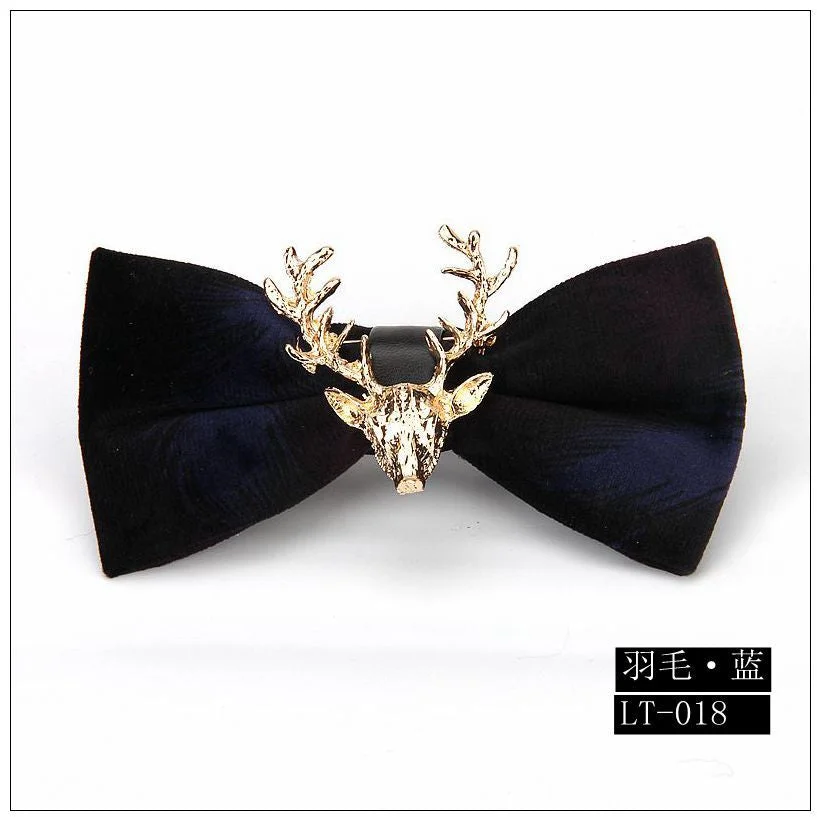 High end Fashion Men's Gold Velvet Bowtie Christmas Metal Elk Head Wedding Luxury Bow Ties Trendy Collar Jewelry Gifts for Men