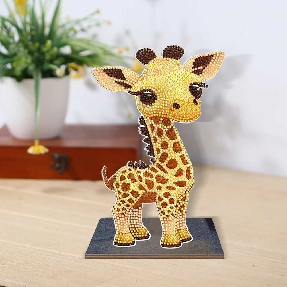 DIY Giraffe Diamonds Painting Ornaments Wooden Animal Art Craft Kids Gift