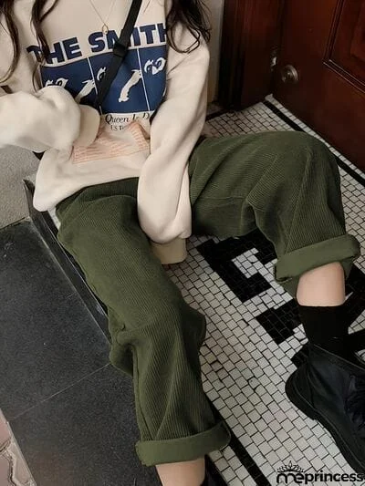 Corduroy High Waist Cropped Straight Pants