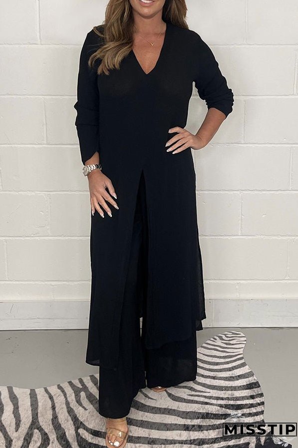 Slit Long Top Trousers Set