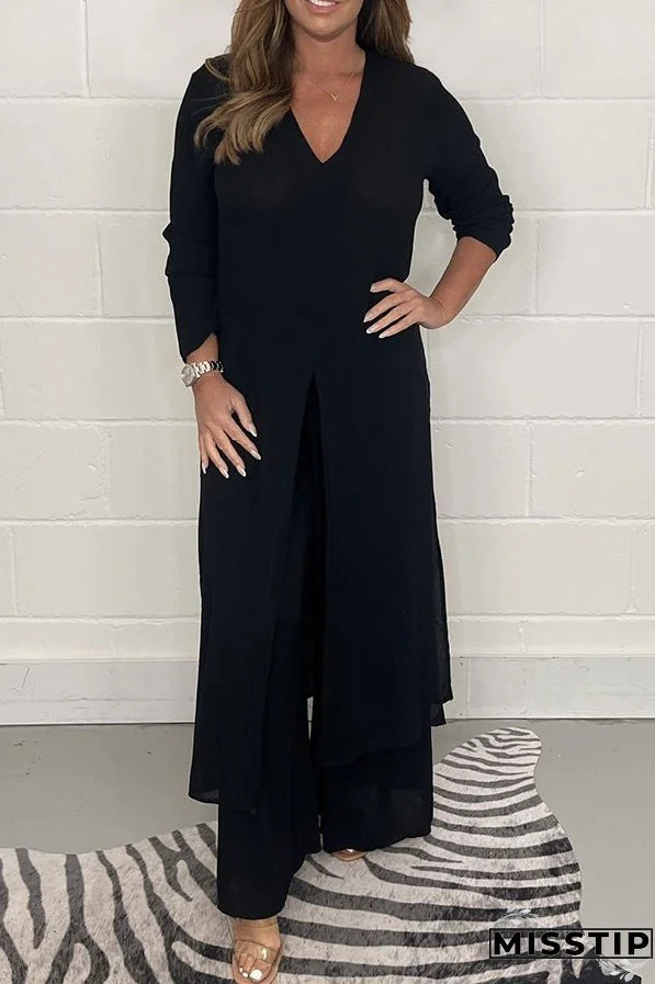Slit Long Top Trousers Set