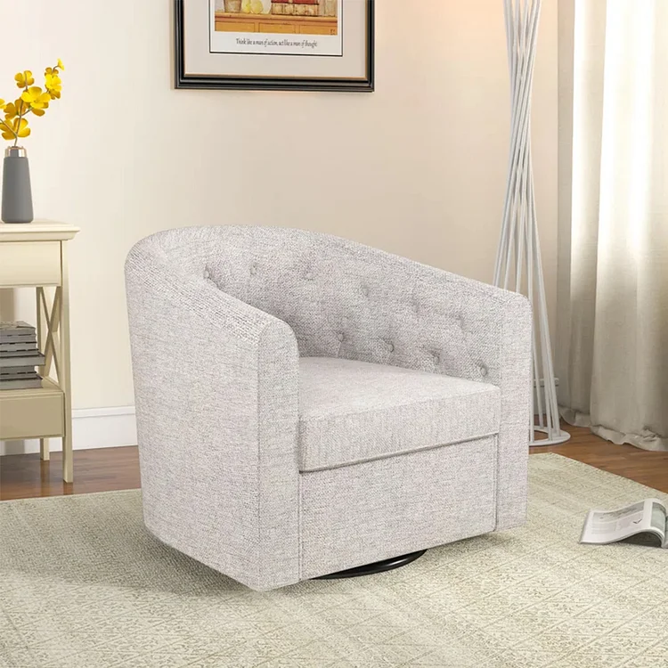 Bestier 28 in. Light Gray Linen 360&deg; Swivel Accent Chair with Tufted Cushion Round Swivel Barrel Chair with Zipper Back