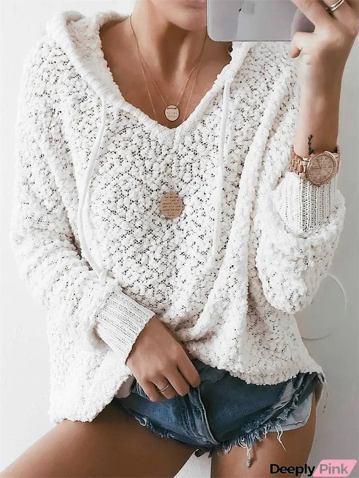 Women's Stylish Winter Pullover Knitted White Hoodies