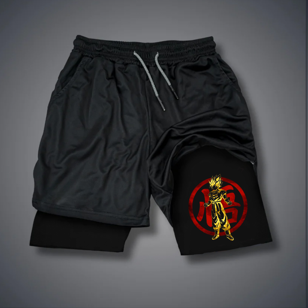 Men's Dragon Ball Anime Silhouette Print Double Layer Gym Shorts