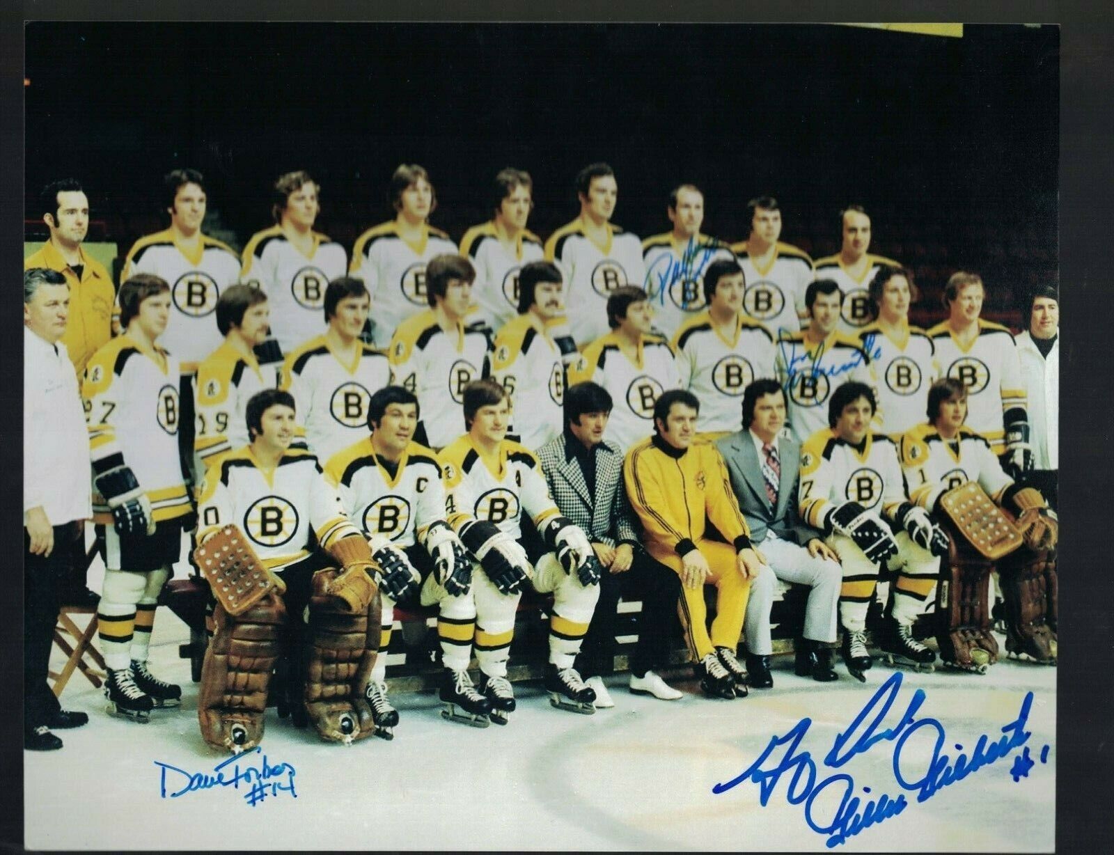 1973-74 Boston Bruins Team Photo Poster painting Signed by 5 W/Our COA