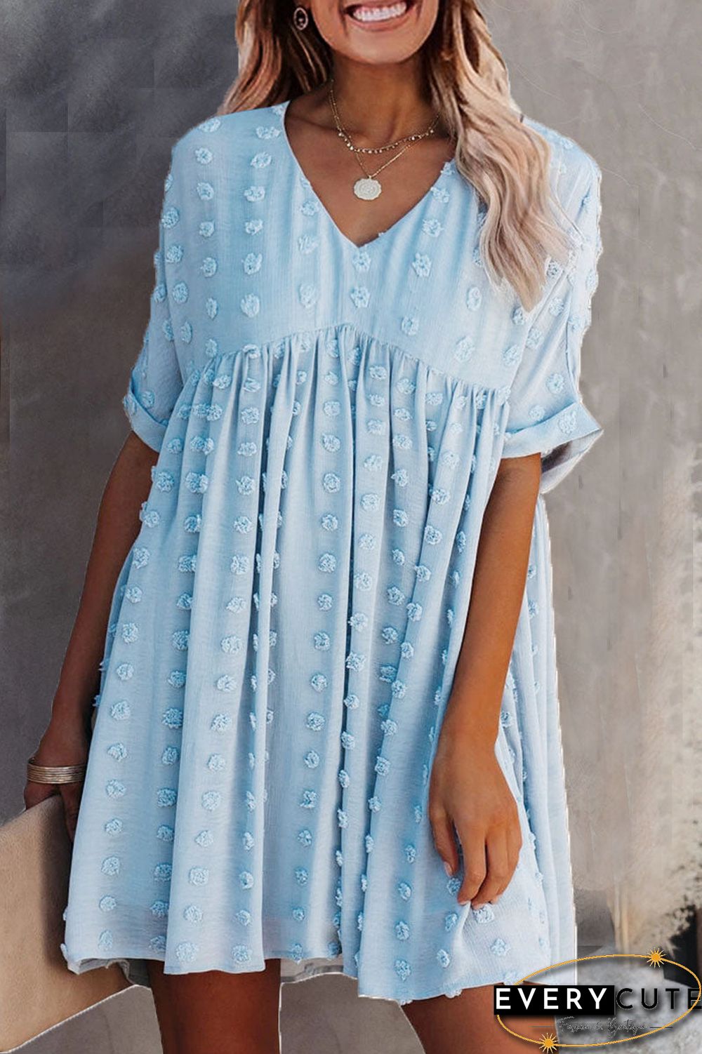 Fashion Street Solid V Neck A Line Dresses(6 Colors)