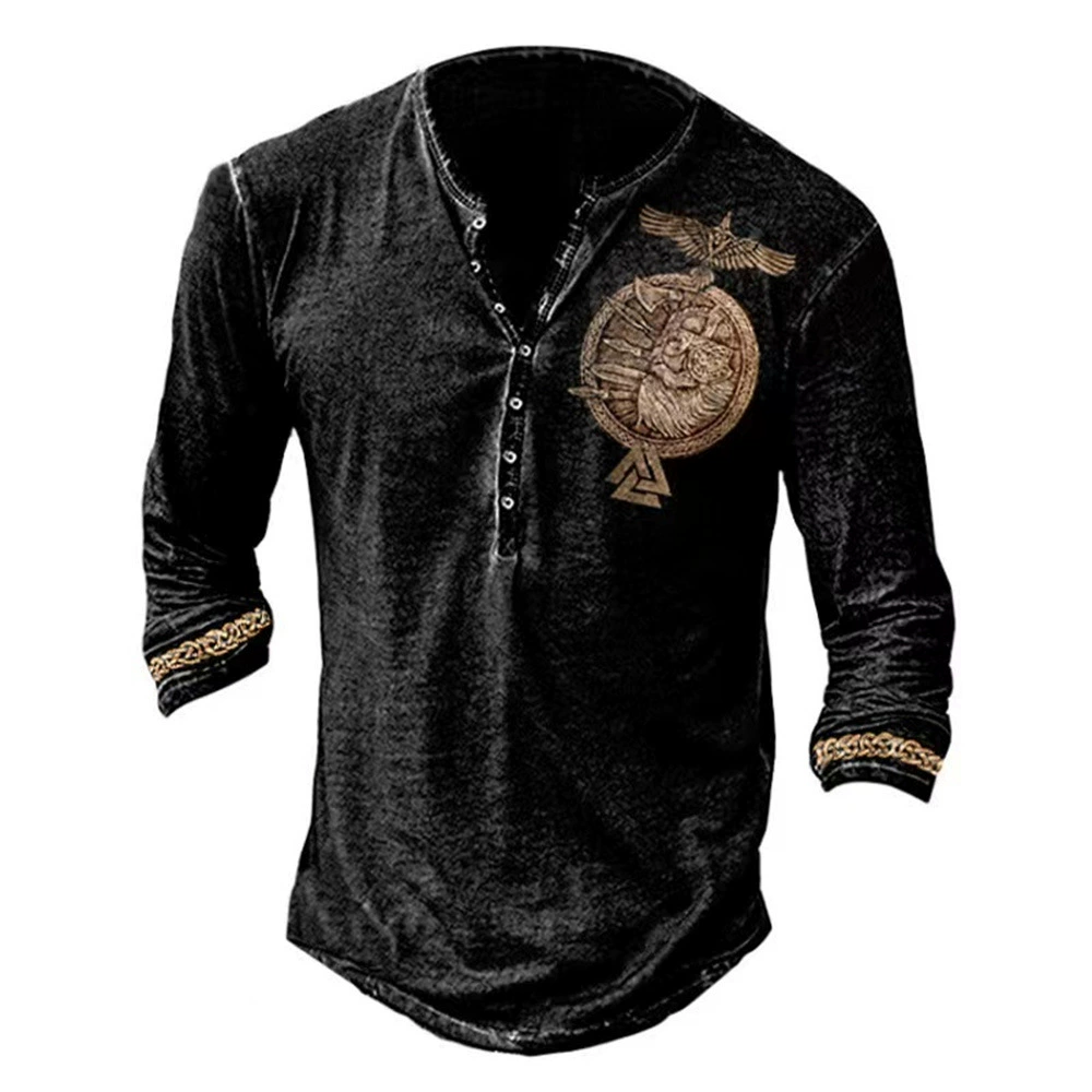 Men's Vintage Viking Graphic Print Long Sleeve T-Shirt / Rvogue / Rvogue