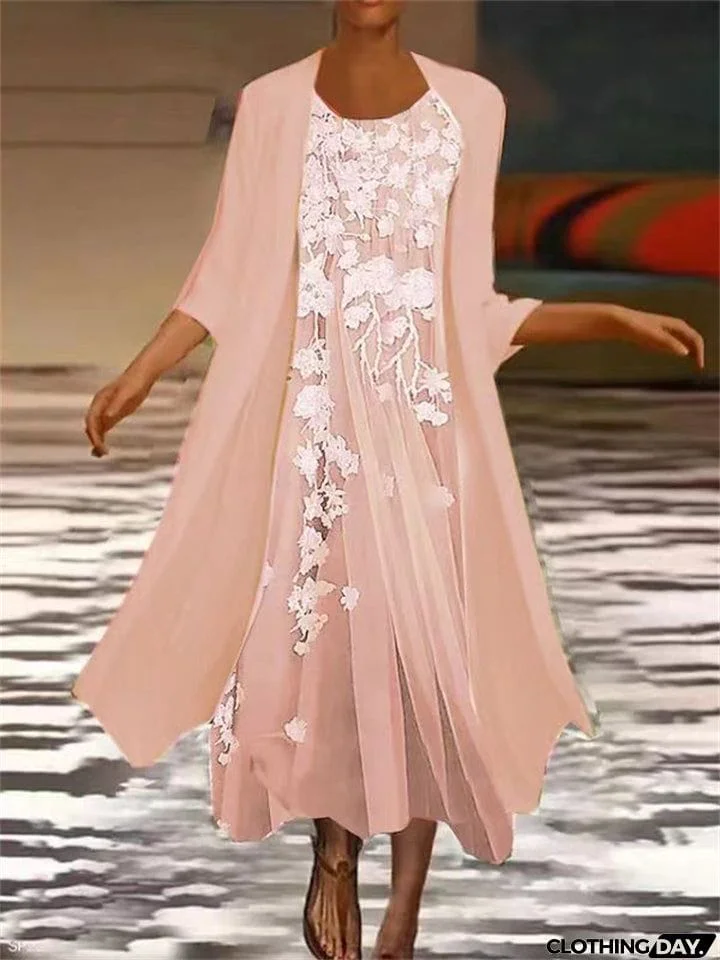 Women's Vintage Flowy Flower Printing Chiffon Two-piece Dress