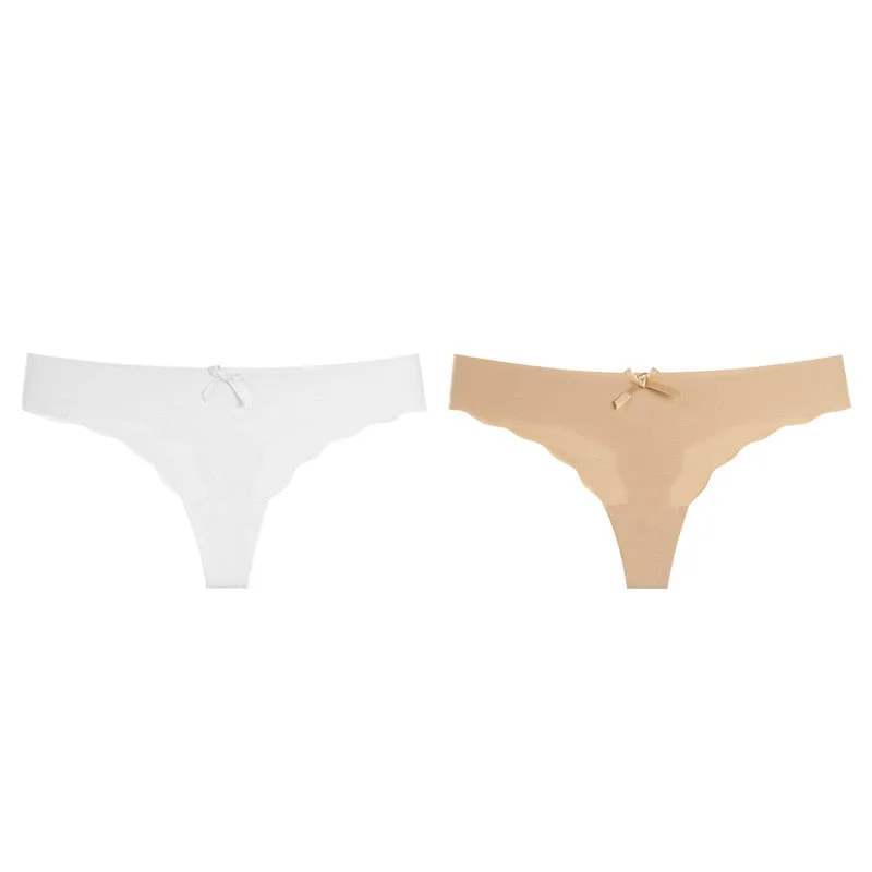 Women's Sexy Thongs G-string Underwear Seamless Invisible Panties For Ladies Fashion Ruffle Female T-back Underpants 1/2pcs