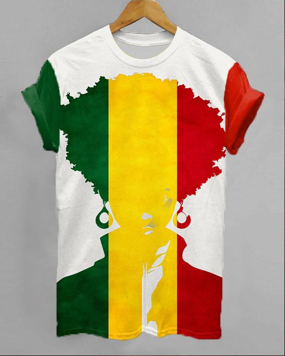 Black Juneteenth Contrast Sleeve Print Women's Round Neck T-Shirt