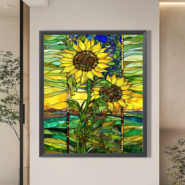  5D Gem Art Painting Sunflower with Illuminated Pen Tip