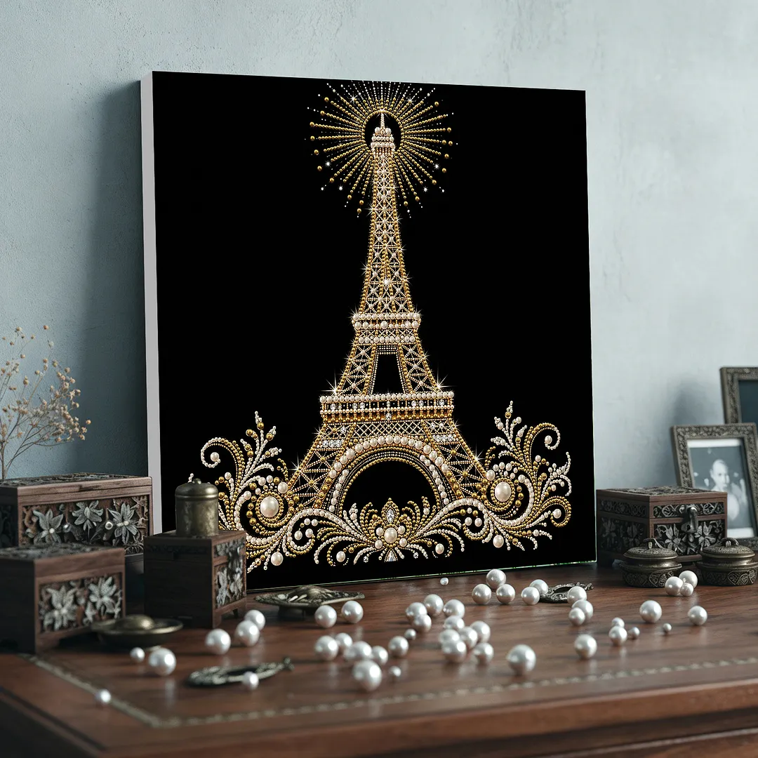 Eiffel Tower DIY Pearl Painting Kit for Adults/Beginners Gift Home Wall Decor Pearl Gem Paintings Picture Arts Craft with Frame 30x30cm