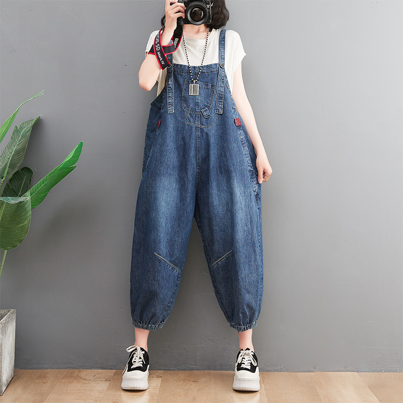 Loose Splicing Denim Suspender Jumpsuit