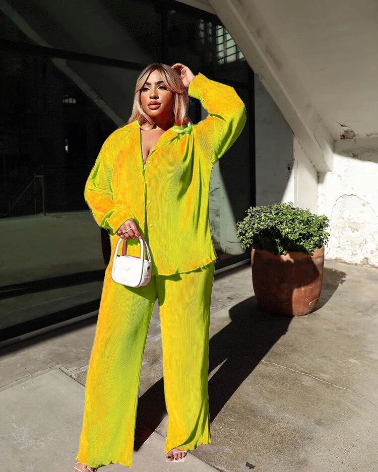 CM.YAYA Street Women's Set Long Sleeve Shirt Tops and Wide Leg Pants Elegant Tracksuit Two Piece Set Sweatsuit Fitness Outfits