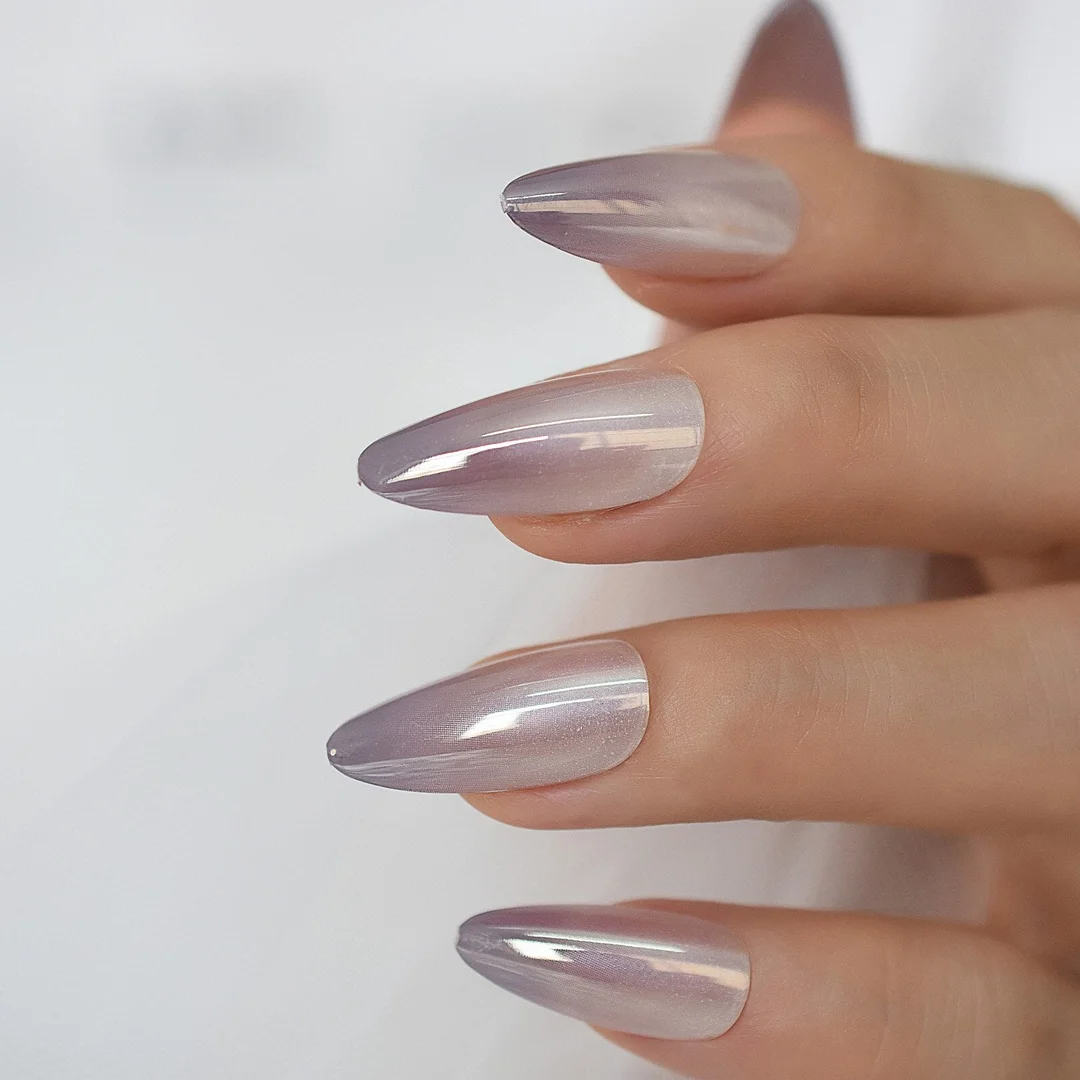 24PCS Fake Nails Ombre With Jelly Glue Medium Long Reusable French False Nails Almond Stiletto Press On Nails Art Tips Manicure-Nail Inspo