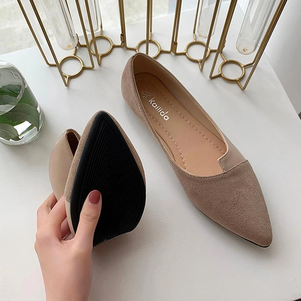 35-41 Leather Shoes Splice Color Shoe Ballerina Slip On Shoes Women Flats 2020 Fashion Pointed Toe Ballet Footwear buty damskie